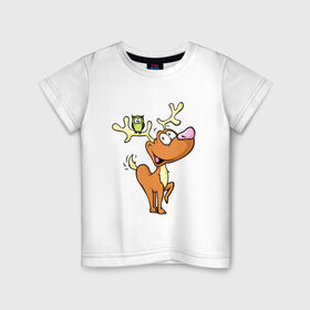 Детская футболка хлопок с принтом Рудольф , 100% хлопок | круглый вырез горловины, полуприлегающий силуэт, длина до линии бедер | год | новый | олененок | олень | рождество | рудольф | санта | сова | филин
