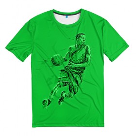 Мужская футболка 3D с принтом Basketball , 100% полиэфир | прямой крой, круглый вырез горловины, длина до линии бедер | basketball | баскетбол | зеленый | игрок | картинка | полигоны | спорт | яркие