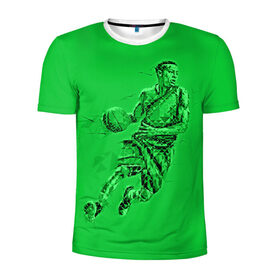 Мужская футболка 3D спортивная с принтом Basketball , 100% полиэстер с улучшенными характеристиками | приталенный силуэт, круглая горловина, широкие плечи, сужается к линии бедра | basketball | баскетбол | зеленый | игрок | картинка | полигоны | спорт | яркие