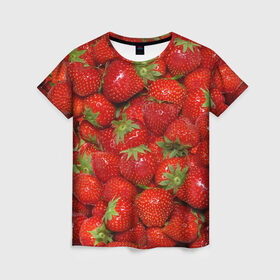 Женская футболка 3D с принтом Клубничка , 100% полиэфир ( синтетическое хлопкоподобное полотно) | прямой крой, круглый вырез горловины, длина до линии бедер | еда | клубника | красный | сладкое | текстура | фрукты | ягоды