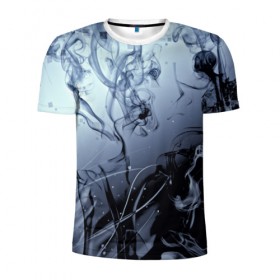 Мужская футболка 3D спортивная с принтом Abstraction Smoke , 100% полиэстер с улучшенными характеристиками | приталенный силуэт, круглая горловина, широкие плечи, сужается к линии бедра | дым | серый