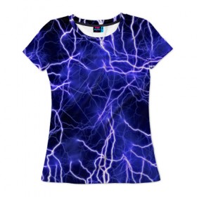 Женская футболка 3D с принтом Молнии , 100% полиэфир ( синтетическое хлопкоподобное полотно) | прямой крой, круглый вырез горловины, длина до линии бедер | ток | фиолетовый | электричество