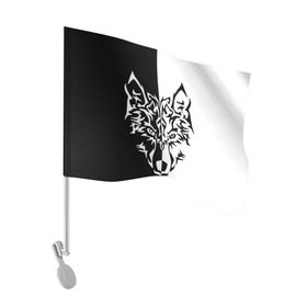 Флаг для автомобиля с принтом Двуликий волк , 100% полиэстер | Размер: 30*21 см | монохромный | тату | черно белый