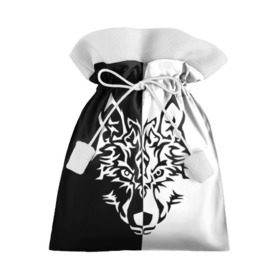 Подарочный 3D мешок с принтом Двуликий волк , 100% полиэстер | Размер: 29*39 см | Тематика изображения на принте: монохромный | тату | черно белый