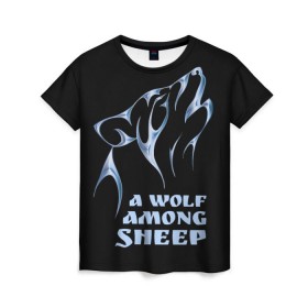 Женская футболка 3D с принтом Волк среди овец , 100% полиэфир ( синтетическое хлопкоподобное полотно) | прямой крой, круглый вырез горловины, длина до линии бедер | wolf among sheep | татуировка | хищник