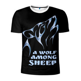 Мужская футболка 3D спортивная с принтом Волк среди овец , 100% полиэстер с улучшенными характеристиками | приталенный силуэт, круглая горловина, широкие плечи, сужается к линии бедра | wolf among sheep | татуировка | хищник