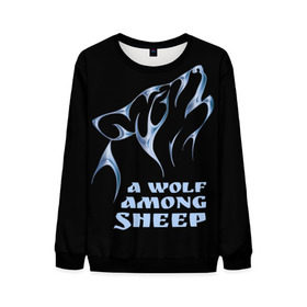 Мужской свитшот 3D с принтом Волк среди овец , 100% полиэстер с мягким внутренним слоем | круглый вырез горловины, мягкая резинка на манжетах и поясе, свободная посадка по фигуре | wolf among sheep | татуировка | хищник