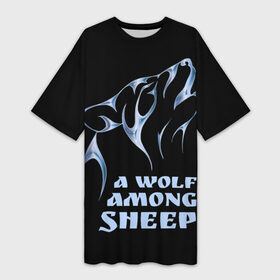 Платье-футболка 3D с принтом Волк среди овец ,  |  | wolf among sheep | татуировка | хищник