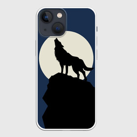Чехол для iPhone 13 mini с принтом Вой на луну ,  |  | Тематика изображения на принте: волк | зверь | силуэт