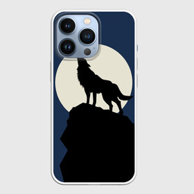 Чехол для iPhone 13 Pro с принтом Вой на луну ,  |  | Тематика изображения на принте: волк | зверь | силуэт