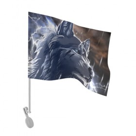 Флаг для автомобиля с принтом Волк и дождь , 100% полиэстер | Размер: 30*21 см | зверь | хищник | черный