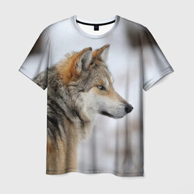 Мужская футболка 3D с принтом Хозяин леса , 100% полиэфир | прямой крой, круглый вырез горловины, длина до линии бедер | волк | серый