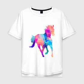 Мужская футболка хлопок Oversize с принтом Poly , 100% хлопок | свободный крой, круглый ворот, “спинка” длиннее передней части | жеребец | конь | лошадь | полигон | феррари