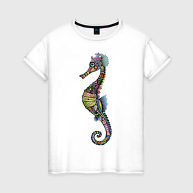 Женская футболка хлопок с принтом Морской конек , 100% хлопок | прямой крой, круглый вырез горловины, длина до линии бедер, слегка спущенное плечо | животное | конек | лето | море | океан | рыба