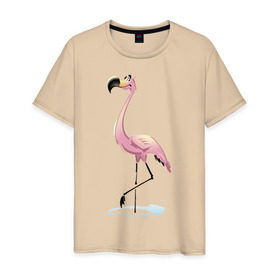 Мужская футболка хлопок с принтом Фламинго , 100% хлопок | прямой крой, круглый вырез горловины, длина до линии бедер, слегка спущенное плечо. | птица | фламинго | цапля