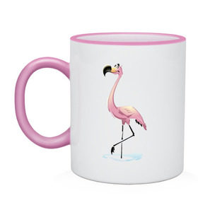 Кружка двухцветная с принтом Фламинго , керамика | объем — 330 мл, диаметр — 80 мм. Цветная ручка и кайма сверху, в некоторых цветах — вся внутренняя часть | птица | фламинго | цапля