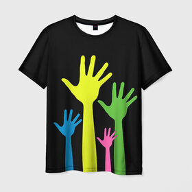 Мужская футболка 3D с принтом Руки вверх! , 100% полиэфир | прямой крой, круглый вырез горловины, длина до линии бедер | светящиеся | флуоресцентный | флюр | флюровый