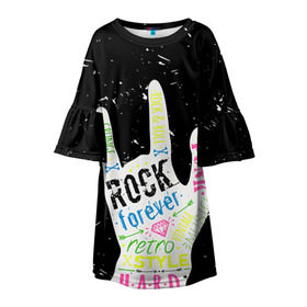 Детское платье 3D с принтом Рок форева! , 100% полиэстер | прямой силуэт, чуть расширенный к низу. Круглая горловина, на рукавах — воланы | rock | навсегда | светящиеся | флуоресцентный | флюр | флюровый