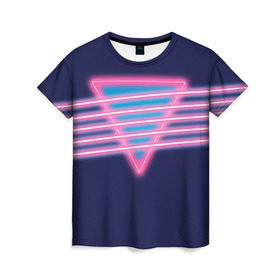 Женская футболка 3D с принтом Неон , 100% полиэфир ( синтетическое хлопкоподобное полотно) | прямой крой, круглый вырез горловины, длина до линии бедер | линии | полосы | светящиеся | треугольник | флуоресцентный | флюр | флюровый