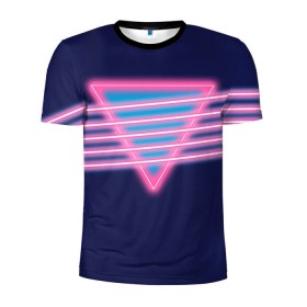 Мужская футболка 3D спортивная с принтом Неон , 100% полиэстер с улучшенными характеристиками | приталенный силуэт, круглая горловина, широкие плечи, сужается к линии бедра | Тематика изображения на принте: линии | полосы | светящиеся | треугольник | флуоресцентный | флюр | флюровый
