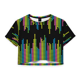 Женская футболка 3D укороченная с принтом Эквалайзер , 100% полиэстер | круглая горловина, длина футболки до линии талии, рукава с отворотами | equalizer | светящиеся | флуоресцентный | флюр | флюровый