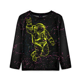 Детский лонгслив 3D с принтом Космический рок , 100% полиэстер | длинные рукава, круглый вырез горловины, полуприлегающий силуэт
 | космонавт | светящиеся | скафандр | флуоресцентный | флюр | флюровый