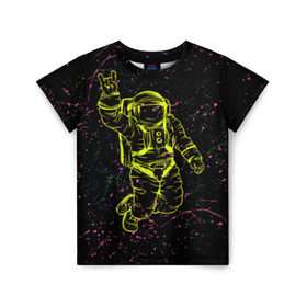 Детская футболка 3D с принтом Космический рок , 100% гипоаллергенный полиэфир | прямой крой, круглый вырез горловины, длина до линии бедер, чуть спущенное плечо, ткань немного тянется | космонавт | светящиеся | скафандр | флуоресцентный | флюр | флюровый