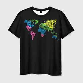 Мужская футболка 3D с принтом Весь мир - Россия , 100% полиэфир | прямой крой, круглый вырез горловины, длина до линии бедер | Тематика изображения на принте: карта мира | светящиеся | флуоресцентный | флюр | флюровый