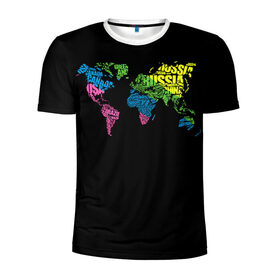 Мужская футболка 3D спортивная с принтом Весь мир - Россия , 100% полиэстер с улучшенными характеристиками | приталенный силуэт, круглая горловина, широкие плечи, сужается к линии бедра | карта мира | светящиеся | флуоресцентный | флюр | флюровый