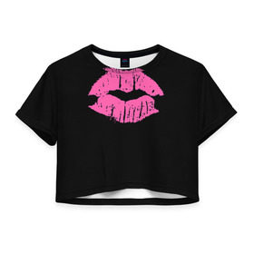 Женская футболка 3D укороченная с принтом Чмок , 100% полиэстер | круглая горловина, длина футболки до линии талии, рукава с отворотами | губы | светящиеся | флуоресцентный | флюр | флюровый