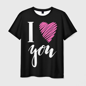 Мужская футболка 3D с принтом I love you , 100% полиэфир | прямой крой, круглый вырез горловины, длина до линии бедер | Тематика изображения на принте: люблю тебя | светящиеся | флуоресцентный | флюр | флюровый