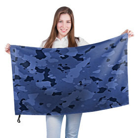 Флаг 3D с принтом Камуфляж ночь! , 100% полиэстер | плотность ткани — 95 г/м2, размер — 67 х 109 см. Принт наносится с одной стороны | армейский | синий | темный