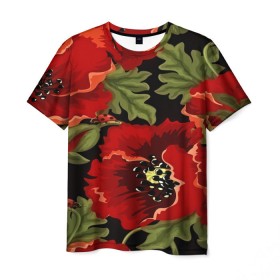 Мужская футболка 3D с принтом Цветение мака , 100% полиэфир | прямой крой, круглый вырез горловины, длина до линии бедер | Тематика изображения на принте: flower | красные | полевой цветок | природа | розы | текстуры | цветочки | цветы