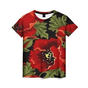 Женская футболка 3D с принтом Цветение мака , 100% полиэфир ( синтетическое хлопкоподобное полотно) | прямой крой, круглый вырез горловины, длина до линии бедер | Тематика изображения на принте: flower | красные | полевой цветок | природа | розы | текстуры | цветочки | цветы