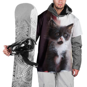 Накидка на куртку 3D с принтом Черно - белый котенок , 100% полиэстер |  | грустный | добрый | животное | киса | киска кися | кот | котенок | котэ | кошка | лапа | лапка | ласковый | милый | моська | мурлыка | смешной | унылый | усатый | шерсть