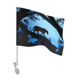 Флаг для автомобиля с принтом Чёрная пантера , 100% полиэстер | Размер: 30*21 см | африка | вечер | дерево | дикая кошка | закат | леопард | сафари | ягуар