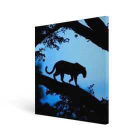 Холст квадратный с принтом Чёрная пантера , 100% ПВХ |  | африка | вечер | дерево | дикая кошка | закат | леопард | сафари | ягуар