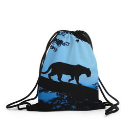 Рюкзак-мешок 3D с принтом Чёрная пантера , 100% полиэстер | плотность ткани — 200 г/м2, размер — 35 х 45 см; лямки — толстые шнурки, застежка на шнуровке, без карманов и подкладки | африка | вечер | дерево | дикая кошка | закат | леопард | сафари | ягуар