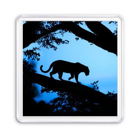 Магнит 55*55 с принтом Чёрная пантера , Пластик | Размер: 65*65 мм; Размер печати: 55*55 мм | африка | вечер | дерево | дикая кошка | закат | леопард | сафари | ягуар