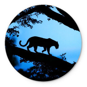 Коврик круглый с принтом Чёрная пантера , резина и полиэстер | круглая форма, изображение наносится на всю лицевую часть | Тематика изображения на принте: африка | вечер | дерево | дикая кошка | закат | леопард | сафари | ягуар