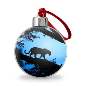 Ёлочный шар с принтом Чёрная пантера , Пластик | Диаметр: 77 мм | африка | вечер | дерево | дикая кошка | закат | леопард | сафари | ягуар