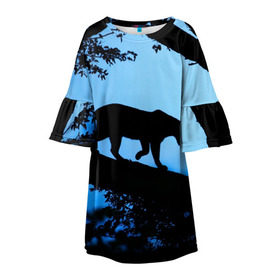 Детское платье 3D с принтом Чёрная пантера , 100% полиэстер | прямой силуэт, чуть расширенный к низу. Круглая горловина, на рукавах — воланы | африка | вечер | дерево | дикая кошка | закат | леопард | сафари | ягуар