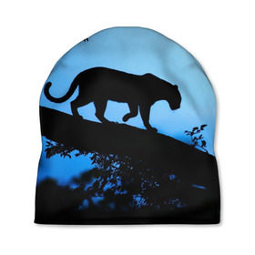 Шапка 3D с принтом Чёрная пантера , 100% полиэстер | универсальный размер, печать по всей поверхности изделия | африка | вечер | дерево | дикая кошка | закат | леопард | сафари | ягуар