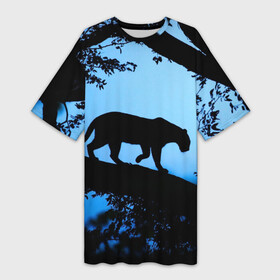 Платье-футболка 3D с принтом Чёрная пантера ,  |  | африка | вечер | дерево | дикая кошка | закат | леопард | сафари | ягуар