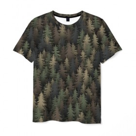 Мужская футболка 3D с принтом Лесной камуфляж , 100% полиэфир | прямой крой, круглый вырез горловины, длина до линии бедер | ёлка | ель | ельник | лес | милитари | охота | природа | хаки