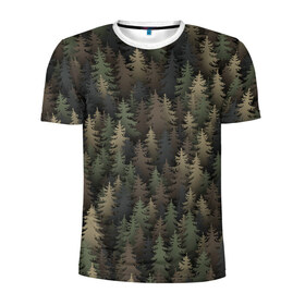 Мужская футболка 3D спортивная с принтом Лесной камуфляж , 100% полиэстер с улучшенными характеристиками | приталенный силуэт, круглая горловина, широкие плечи, сужается к линии бедра | ёлка | ель | ельник | лес | милитари | охота | природа | хаки