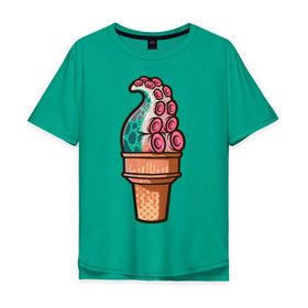 Мужская футболка хлопок Oversize с принтом Мороженое , 100% хлопок | свободный крой, круглый ворот, “спинка” длиннее передней части | мороженое | осьминог | присоски | тентакли | щупальца