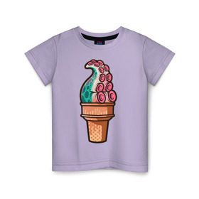 Детская футболка хлопок с принтом Мороженое , 100% хлопок | круглый вырез горловины, полуприлегающий силуэт, длина до линии бедер | мороженое | осьминог | присоски | тентакли | щупальца