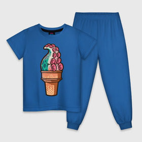 Детская пижама хлопок с принтом Мороженое , 100% хлопок |  брюки и футболка прямого кроя, без карманов, на брюках мягкая резинка на поясе и по низу штанин
 | Тематика изображения на принте: мороженое | осьминог | присоски | тентакли | щупальца