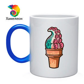 Кружка хамелеон с принтом Мороженое , керамика | меняет цвет при нагревании, емкость 330 мл | мороженое | осьминог | присоски | тентакли | щупальца